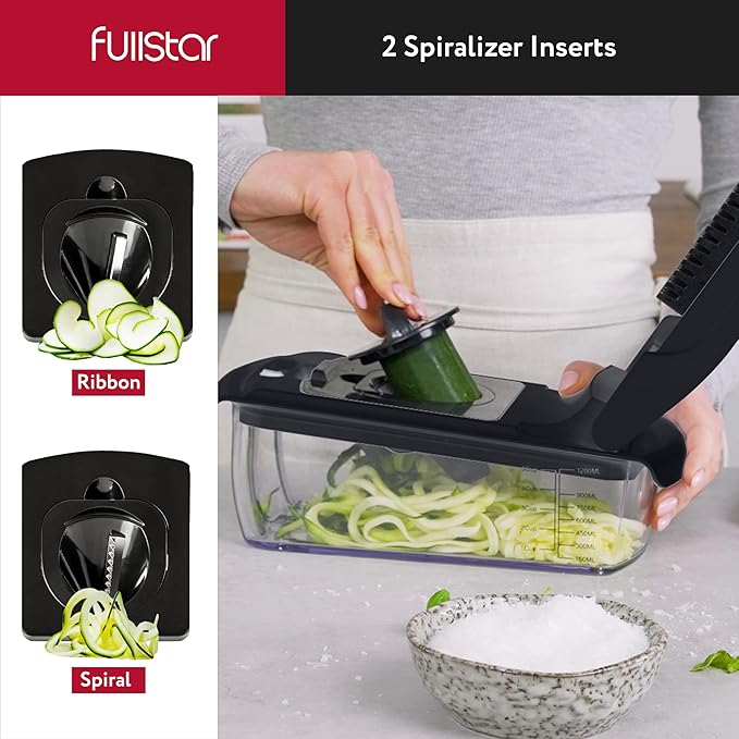 Fullstar The Original Pro Chopper - Vegetable Chopper and Spiralizer, Food Chopper with Container, Fruit Slicer, Kitchen Gadgets & Accessories, Home Essentials (8 in 1, Black)