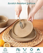 vancasso ANYA 18 Pieces Plates and Bowls Set, Caramel Dinnerware Sets, Reactive Glaze Dishes Set for 6, Ceramic Dishware Sets Kitchen Dinner Set, Microwave & Dishwasher Safe