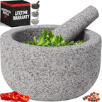 Priority Chef Heavy Duty Extra Large Mortar and Pestle Set, 4 Cup, Hand Carved from Natural Granite, Make Fresh Guacamole, Salsa, Pesto, Stone Grinder Bowl, Herb Crusher, Spice Grinder, Grey
