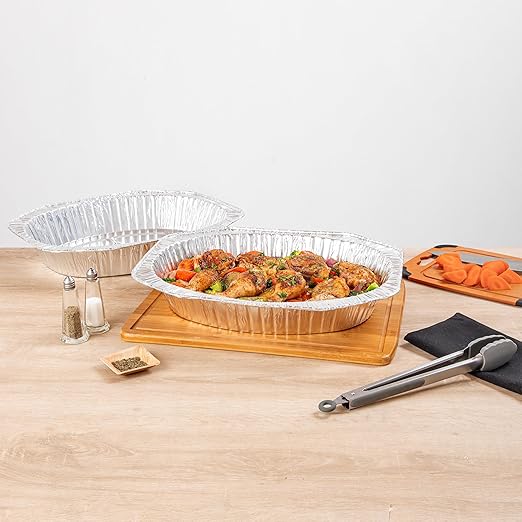 Restaurantware Foil Lux 17.6 x 14 x 3.1 Inch Oval Roasting Pans, 50 Oven-Ready Foil Pans - Freezable, Heavy-Duty, Aluminum Foil Disposable Baking Pans, For Cooking Turkey, Chicken, And More