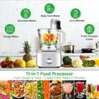 Homtone 16 Cup Food Processor, Large 11-in-1 Heavy Duty Food Processors and Blender Combo- 5 Preset Modes for Chopping,Shredding, Slicing, Kneading, Blending, Stepless Speed Control, 650W, Silver