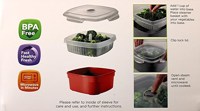Microwave Vegetable Steamer Cooker for Healthy Cooking and Quick Meals, Cook Vegetables, Fish & Poultry, BPA-Free with Removable Strainer and Locking Vent Lid, 2.47L by Dependable Industries (Red)