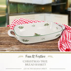 Spode Christmas Tree Oval Breadbasket, 12 Inch Handled Bowl for Fruit, Bread, Cookies - Porcelain Gift, Holiday Serveware & Oven to Table Dish, Dishwasher Safe Tableware