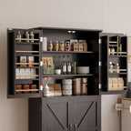 IRONCK Kitchen Pantry Storage Cabinet 72.8" H, 4 Barn Doors with Storage Rack, 4 Adjustable Shelves, Freestanding Cupboard for Dining Room Living Room, Laundry, Black