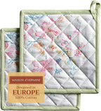Maison d' Hermine Pot Holders set 100% Cotton Heat Resistant Potholders 8" x 8" Hot Pads with Loop BBQ, Cooking, Baking, Grilling, Kitchen, Handling Hot Pans Spring/Summer (Pack of 2, Paradise Island)