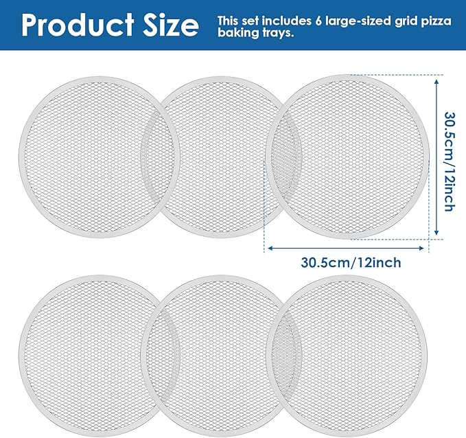 6 Pcs Pizza Tray 12 inch Pizza Screen Non Stick Pizza Oven Tray Temperature Resistant Pizza Mesh Baking Tray Reusable Pizza Mesh Pan for Baking Oven Home Restaurant