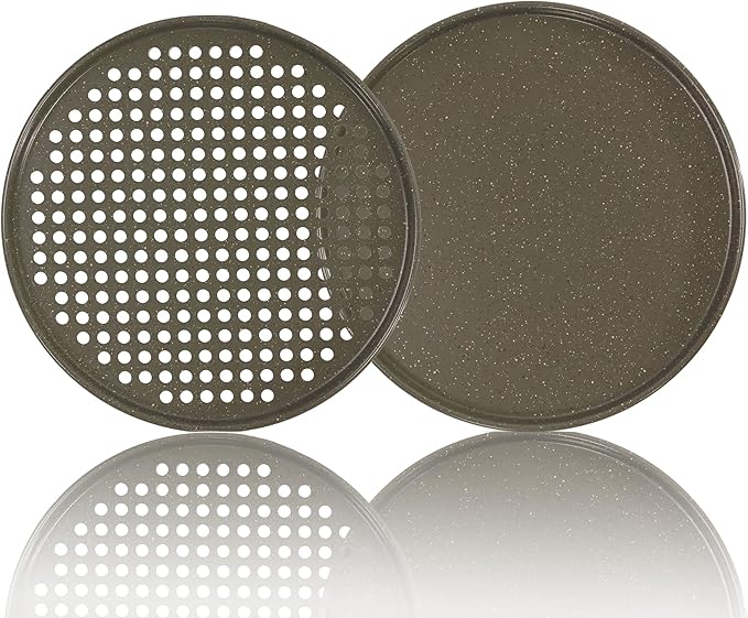 casaWare 2pc 12-inch Ultimate Pizza Pan Set, Nonstick, Ceramic Coated, (1) Solid, (1) Perforated (Silver Granite)