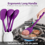 Silicone Kitchen Cooking Utensil Set: U-Taste 600ºF Heat Resistant 13.6in Extra Long Kitchen Tools, Food-Grade Non-Stick Spatula Turner Spoon Ladle for Stir Frying, Serving, Mixing (5 Pieces, Purple)