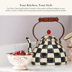 MACKENZIE-CHILDS Enamel Colander, Decorative Kitchen Strainer, Small, Pink-and-White Rosy Check