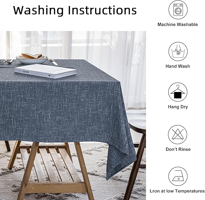 Waterproof Cotton Linen Tablecloths Rectangle Dining Table Cloth, Wipe Clean Indoor & Outdoor Table Cover for Buffet Party and Banquets, Wrinkle Resistant（54"x120"） Navy