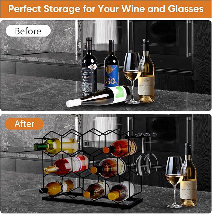 Countertop Wine Rack - 14 Bottle Freestanding Modern Black Metal Small Wine Rack - 3 Tier Small Tabletop Wine Bottle Storage Stand, for Kitchen,Bar,Cabinet.