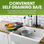 Collapsible Colanders with Self-Draining Base for Edge of Sink, Food Strainers (Small/Med/Large), Nested Design for Easy Storage (Red, Blue, Green) (4PC Set)