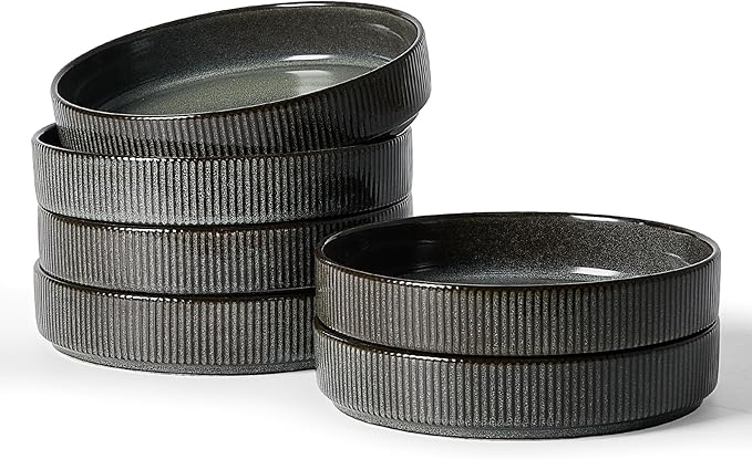 famiware Star 8.25" Pasta Bowls, Large Dinner Bowls Set of 6, Salad Bowl Plates, Shallow Bowls for Eating, Deep Forest