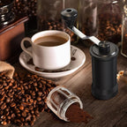 Manual Coffee Grinder Hand Coffee Bean Grinder Burr Grinder, Adjustable Coarseness Ceramic Burr Glass Jar Stainless Steel Crank Brush, for Espresso French Press Drip, Moulin à Café Manuel