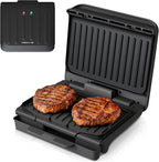 2-Serving Electric Grill and Panini Press, Tough Non-Stick Coating, Drip Tray Catches Grease, Black