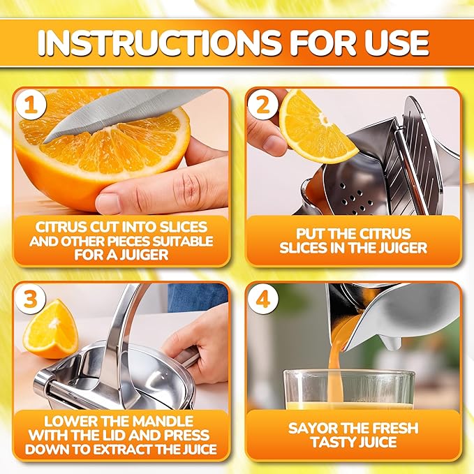 Aluminum Alloy Fresh Fruit Juice Extractor - Juice Squeezer Handheld, Ergonomic Grip, Easy to Use, 9.8" Length Hand Juicer Squeezer with 0.6L Capacity, Efficient Extraction of Citrus, and Other Fruits