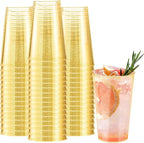 12 oz Gold Plastic Cups, 100 Pack Cold Party Drinking Cups, Plastic Cup Tumblers, Disposable Gold Cup for Party, Wedding, Halloween, Christmas