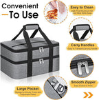 Double Insulated Casserole Carrier, Portable Casserole Carrier for Hot or Cold Food Lunch Tote Warmer or Cooler Bag, Lasagna Lunch Bag for Potluck Parties- Fits 9" x 13" Baking Dish-Grey