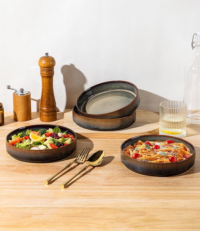 theterra 7.5'' Ceramic Pasta Bowls, Salad Bowls Set of 4, Stoneware Serving Bowls for Fruits, Noodle, Dinner, House-warming Wedding Present, Coca Mocha