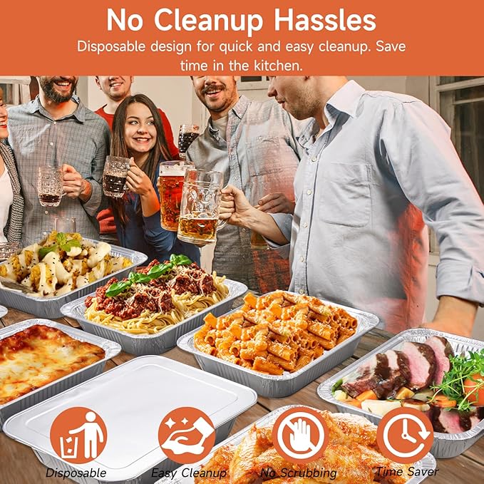 Disposable Aluminum Foil Pans with Lids 9x13-10 Pack Aluminum Foil Pans, Heavy Duty Aluminum Baking Pans for Cooking, Storing, Prepping, and Freezing Food