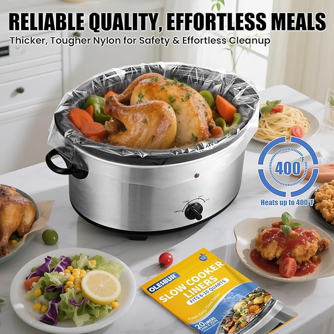 20 Count Slow Cooker Liners, 14"x22", Fits 3-8 Quarts, Disposable Pot Liners Compatible with Crockpot, Oval Large Size, BPA-Free Cooking Bags, Kitchen Accessories, Cook with Ease