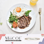 Miicol Ceramic Dinner Plates Set of 4, Large Salad Plate 10.5 inch, White Flat Dish, Porcelain Serving Dishes for Pasta, Steak, Dessert, Microwave and Dishwasher Safe, Scratch Resistant