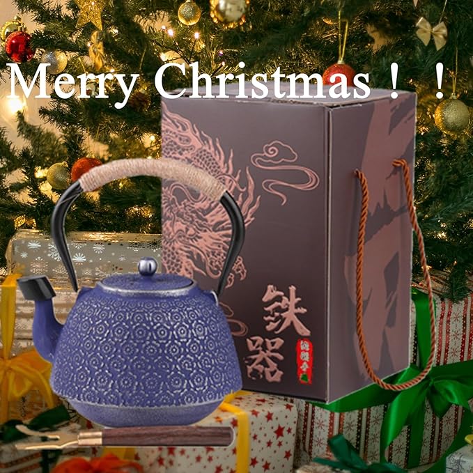 Cast Iron Tea Pot Japanese Tetsubin Tea Kettle with Stainless Steel Infuser,Tong and Iron Trivet Coated with Enamel Interior for Stovetop Safe 40 oz Blue cast iron teapot