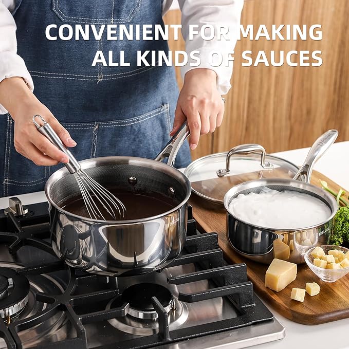 DELUXE Hybrid Ceramic Nonstick 3-Quart Saucepan with Tempered Glass Lid, Stainless Steel Pot with Stay-Cool Handle, Dishwasher Oven Safe, Induction Ready, PFOA Free Compatible with All Cooktops