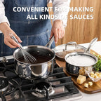 DELUXE Hybrid Ceramic Nonstick 3-Quart Saucepan with Tempered Glass Lid, Stainless Steel Pot with Stay-Cool Handle, Dishwasher Oven Safe, Induction Ready, PFOA Free Compatible with All Cooktops