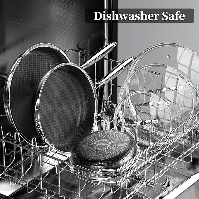 Innerwell Nonstick Titanium Ceramics Stainless Steel Frying Pan Set, 6 Pieces Nonstick Honeycomb Stainless Steel Frying Pan Set, Non Stick Egg Omelet Cooking Pan Set, Induction Compatible, PFAS Free