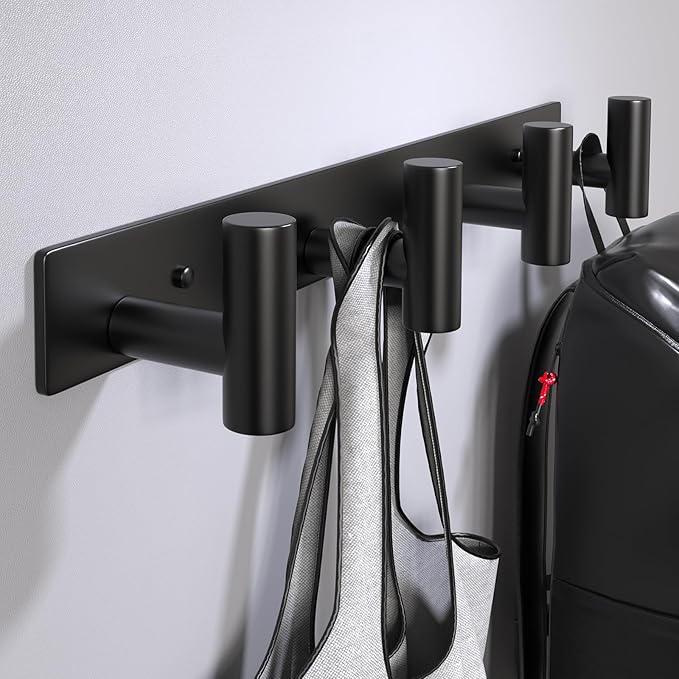 Wall Mounted Coat Rack-4 Hooks, Heavy Duty Stainless Steel Hook Rail for Towel Coat Hat Purse Bag Jacket, Towel Hooks for Entryway Bathroom Kitchen (Black 4 Hooks - 1 Pack)