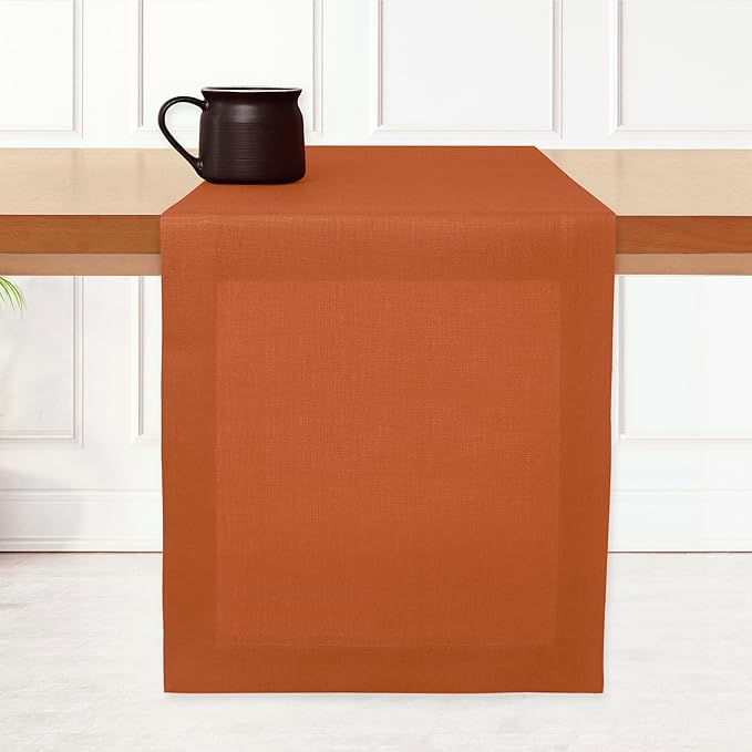 D'Moksha Homes Linen Rust Table Runner 108 Inches Long - 100% Pure Linen Dining Table Runner 14 x 108 Inch for Fall and Halloween - Machine Washable