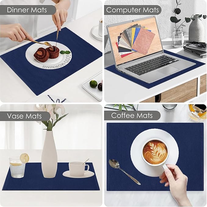 Cloth Placemats Set of 4, Cotton Blend Durable Layered Table Mats, Non-Slip Wrinkle Free Place Mats for Dining Table, Easy to Clean (Blue Depths, 13x19 Inch)
