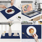 Cloth Placemats Set of 4, Cotton Blend Durable Layered Table Mats, Non-Slip Wrinkle Free Place Mats for Dining Table, Easy to Clean (Blue Depths, 13x19 Inch)