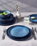 famiware Star Salad Plates for 6, 8 inches Plate Set, Stoneware Dinnerware, Small Dinner Plates for Dessert, Salad, Appetizer, Nebulas Blue