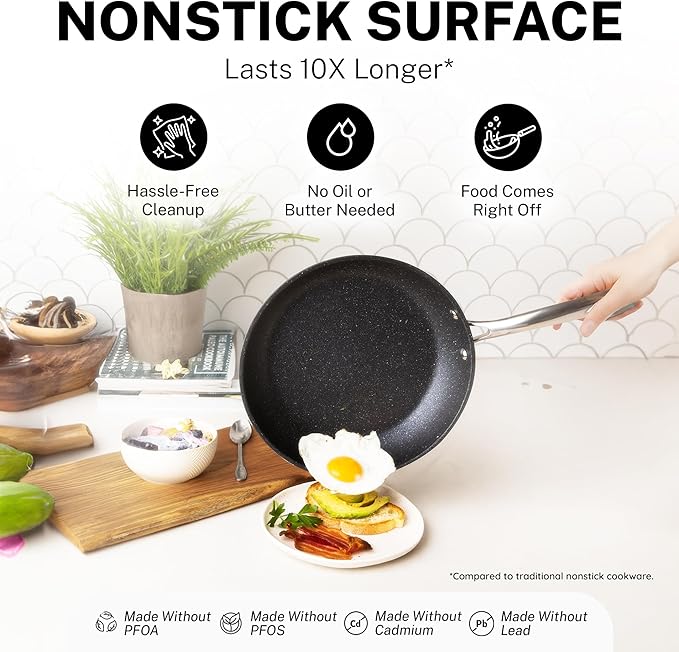 Granitestone True 20 Pc Pots and Pans Set Non Stick Cookware Set with Deep Square Pan and Bakeware Set, Non Toxic PFOA PFOS Free, Oven & Dishwasher Safe, No Cheater Pieces