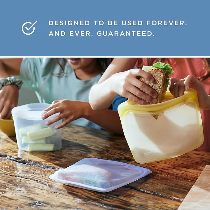 Stasher Premium Silicone Reusable Food Storage Bags and Stretch Lids 10-Pack, Clear, Airtight Seal, Food Containers & Covers, Boxed Starter Kit, BPA Free, Leak-free, Dishwasher Safe, Eco-Friendly