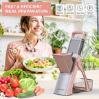 2025 [All in 1] Upgraded Version Safe Mandoline Slicer for Kitchen, Adjustable Thickness. Veggie Slicer, Rapid Prep Mandoline, Detachable Blade, with Cleaning Brush/Paring Knife (GrayPink)
