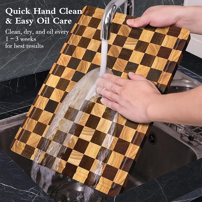 Checkered Cutting Boards for Kitchen, Walnut Rubber & Wooden Cutting Board Sets, Chopping Boards with Anti-Slip Base and Guide Groove, Chessboard Carving, Used for Cutting Vegetables Fruits & Meats