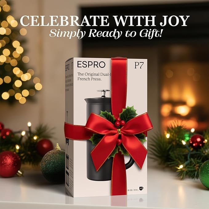 ESPRO P7 French Press Stainless Steel 304 – Patented Double Walled Micro-Filter Insulated French Press Coffee Maker, Grit-Free Brew - Heat Resistant BPA Free Coffee Maker - Matte Black (32oz)