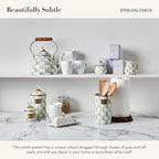 MACKENZIE-CHILDS Large Enamel Canister, Kitchen Storage Container for Flour and Sugar, 1.89 Liters, Grey-and-White Sterling Check