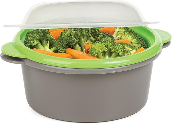 PrepSolutions Mini Microwave Steamer, Gray – Fast and Easy Vegetable & Food Steaming