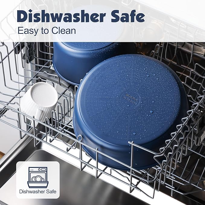 SENSARTE 17 Piece Ceramic Pots and Pans Set, Nonstick Detachable Handle Cookware, Induction Kitchen Cookware Set with Removable Handle, Dishwasher ＆ Oven Safe (Navy)