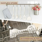 TeamFar Silicone Cooking Utensils Set of 5, Kitchen Utensils Solid & Slotted Spoons Turners Pasta Server for Nonstick Cookware, Healthy & Heat-Resistant, Seamless & Non-Scratch, Dishwasher Safe, White