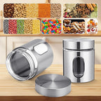 3 Pcs Stainless Steel Canister Set with Glass Windows Visible Storage Jars Silver Kitchen Canister Set for Pasta Flour Oat Sugar Container, Kitchen Tools, Housewarming Gifts (20 oz)