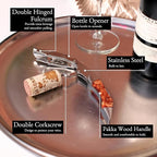 Barvivo Gold Resin Wine Opener with Foil Cutter Knife and Cap Remover, Double Hinged Manual Wine Key for Bartenders, Servers, Waiters, Stainless Steel Wine Bottle Opener Corkscrew