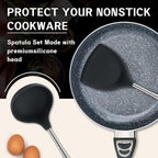 FJNATINH Silicone Spatula - Ladle - Skimmer Set - Wok Ladle Tool Set,Stainless Steel Non Stick Heat-Resistant Cooking Utensils BPA Free Kitchen Utensils Cookware Wooden Handle, Pack of 3