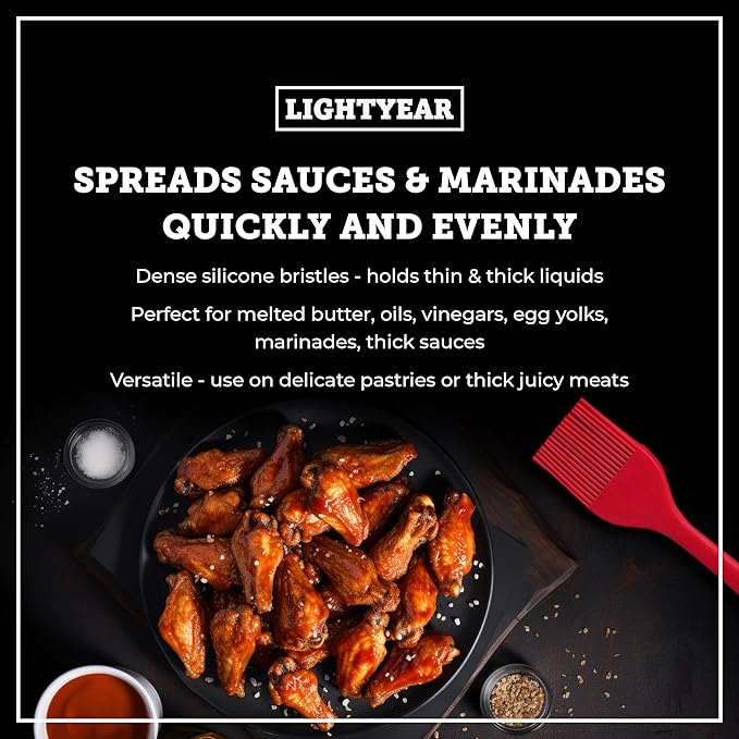 Lightyear Silicone Basting Pastry Brush Set (2 Pcs) ❘ 450°F Heat Resistant Oil Brush for Your Kitchen - Ideal For BBQ’s, Baking & Cooking | 100% Food Grade Silicone - BPA Free & Dishwasher Safe (Red)