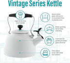 Chantal Tea Kettle, 1.7 QT, Vintage Series, Premium Enamel on Carbon Steel, Whistling, Even Heating & Quick Boil (White)
