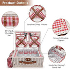 HappyPicnic Fitted Picnic Baskets Cooler Set for 4 Persons with Large Waterproof Picnic Blanket, Insulated Compartment and Cutlery Service Kit-Red